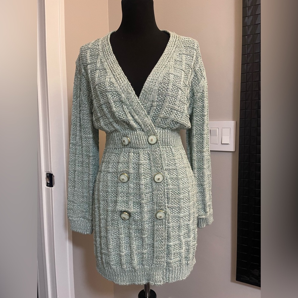 Elisabetta Franchi Knit Turquoise Button-Down Dress